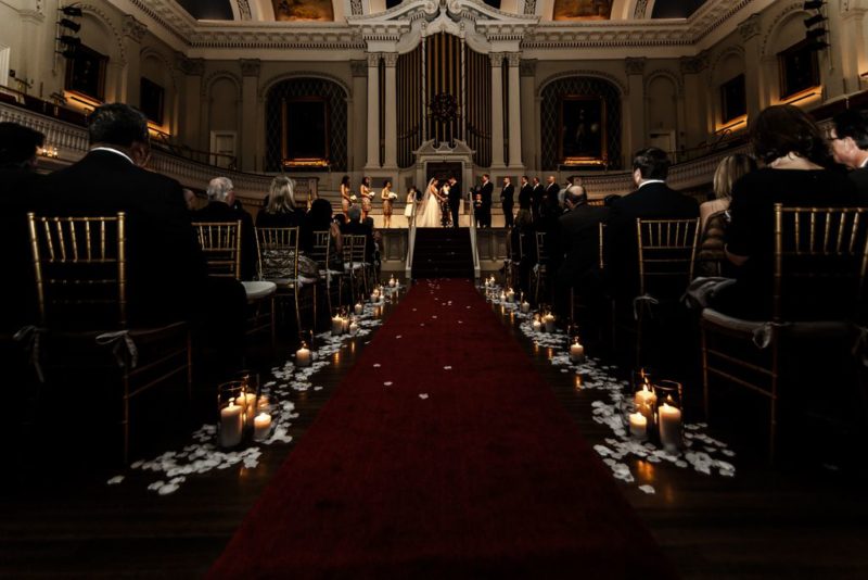 A candlelit wedding ceremony at Mechanics Hall in Worcester - Wedding Photography